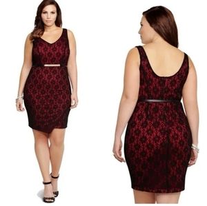 Torrid Pink Black Lace Asymmetrical Hem Tulip Mini Dress Size 18